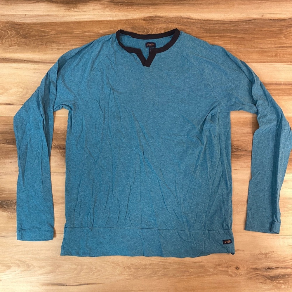 Good Man Brand Mens Long Sleeve Split Neck Casual Cotton‎ T Shirt Large